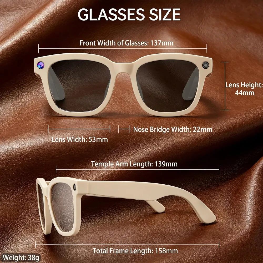 Smart Glasses with Voice Assistant, 8MP HD Camera, Real-Time Translation for Men & Women