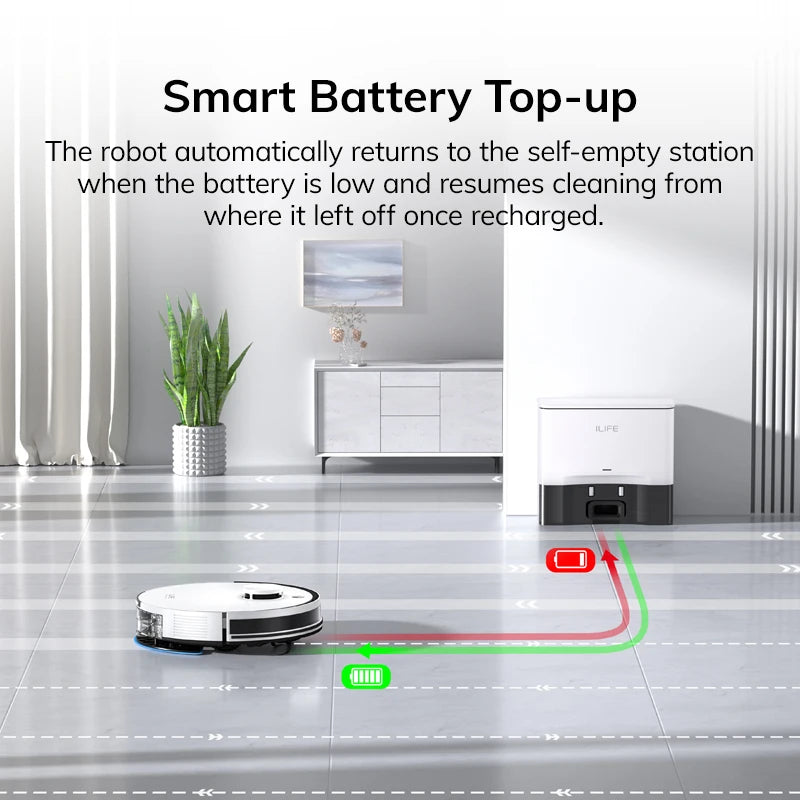 ILIFE A30 PRO 5000Pa Suction, Robot Vacuum and Mop Combo, Self emptying, 60 day capacity, App/remote , 180 minute running time