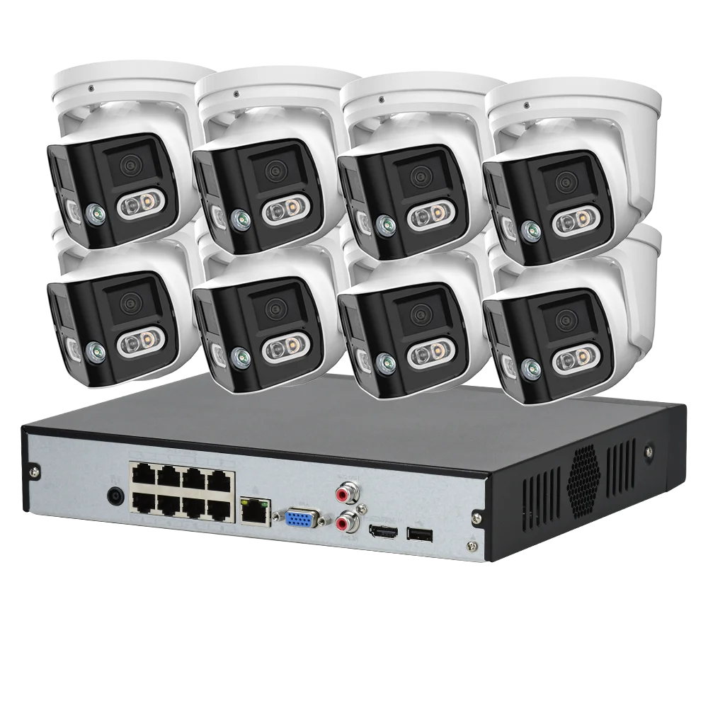 180 Panoramic Dual Lens 8CH NVR IP POE CCTV Security Camera System Full Color Night Vision Outdoor Active Deterrence DMSS APP
