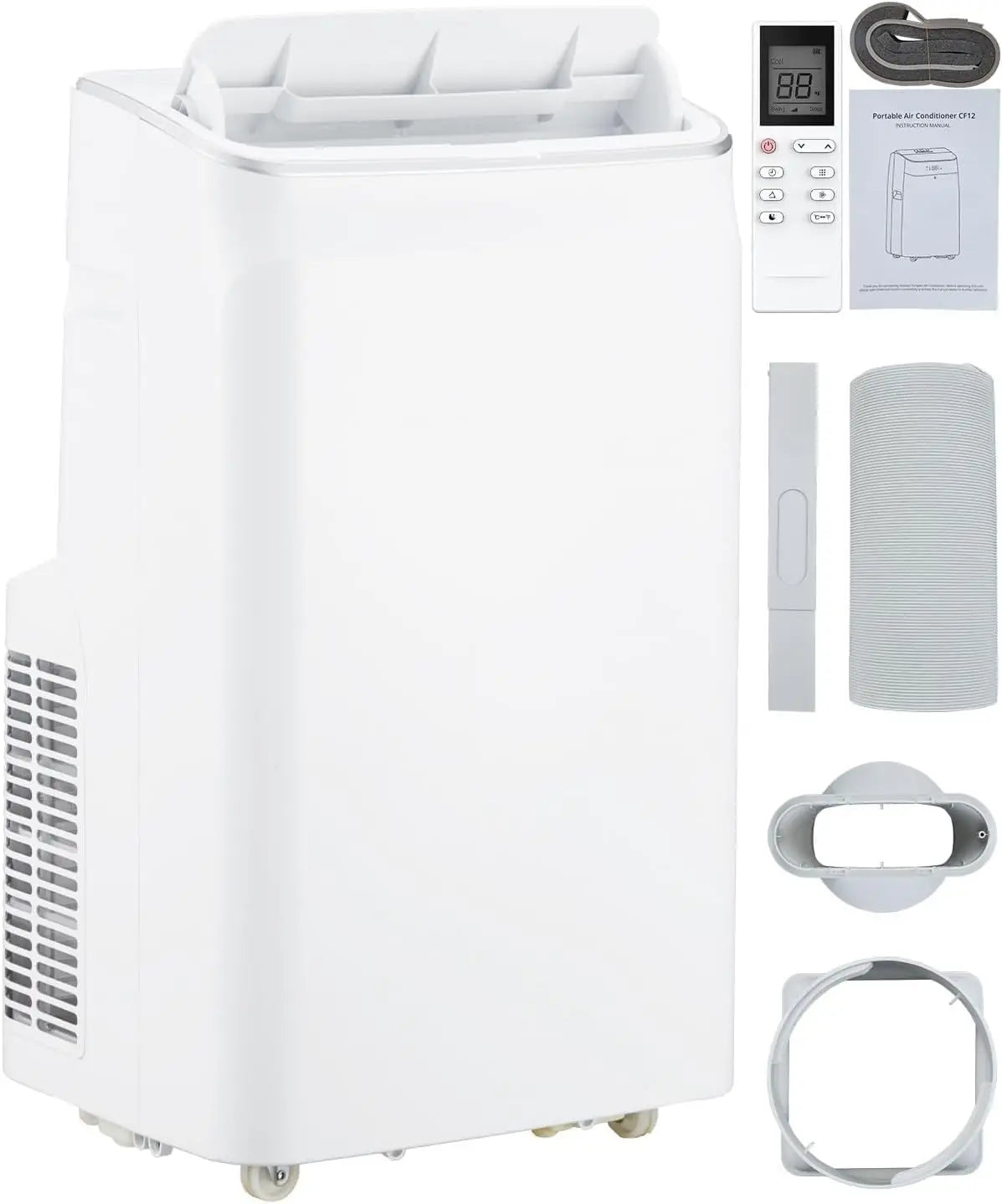 12000 BTU Portable Air Conditioner Free Standing AC Unit With Remote Control Dehumidifier Fan Auto Swing And Smart Sleep Mode Quiet Operation For Rooms Up To 500 Sq Ft White