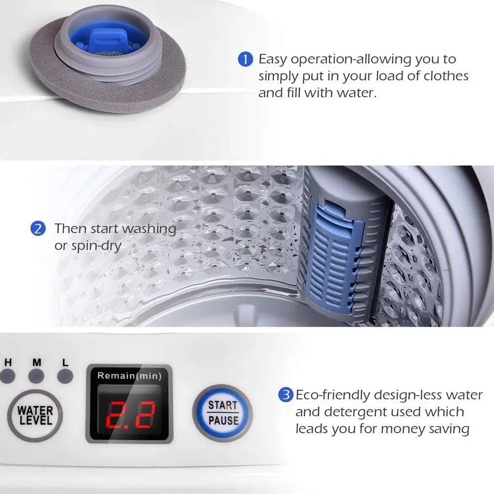 Portable Washing hine, ull Automatic Washer and Dryer Combo, with Built-in Pump Drain 8 LBS acity Compact Laundry Washer Spin Dr