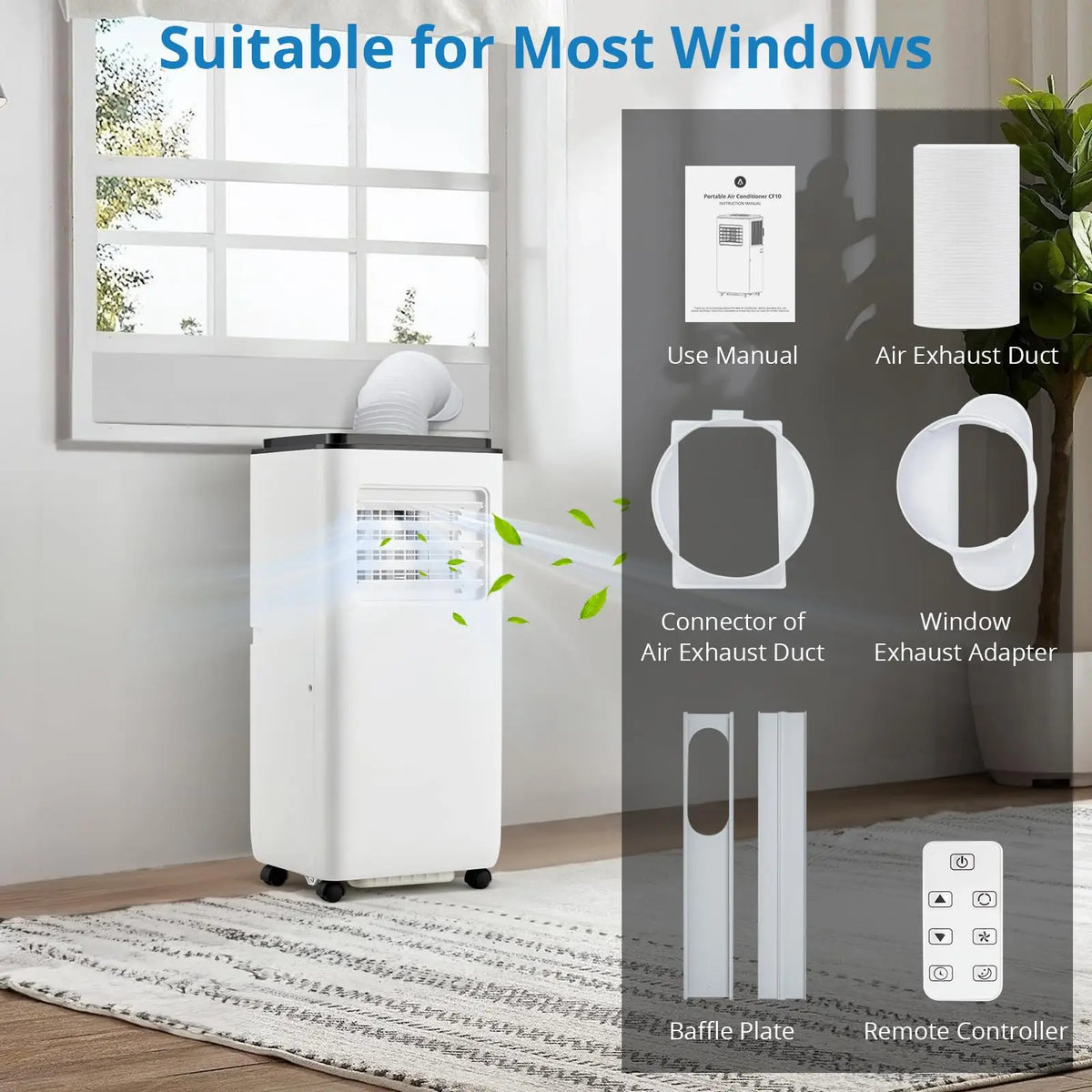 Portable Air Conditioners with Remote Control, 10000 BTU Portable AC Unit Built-in Cool, Dry, Fan Modes, for Room, Dorm, Office,24H Timer Function, Cools Room up to 450 Sq. ft, White