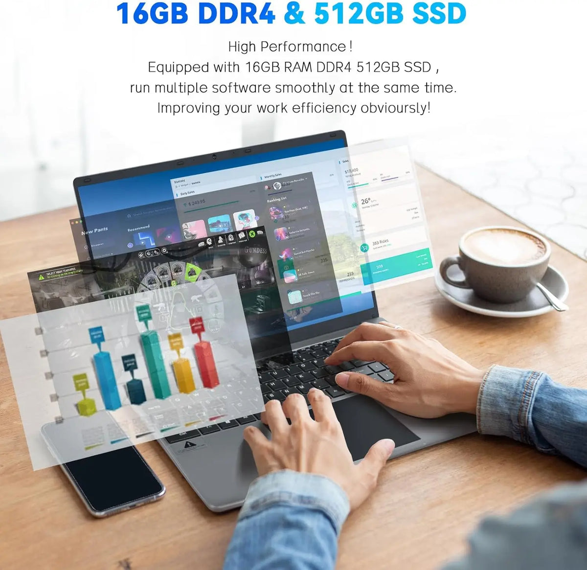 15.6 Inch Laptop Windows 11 Notebook 16G RAM 512GB SSD Quad-Core Intel Celeron N5095 Processors 1080P IPS FHD Laptop Computer