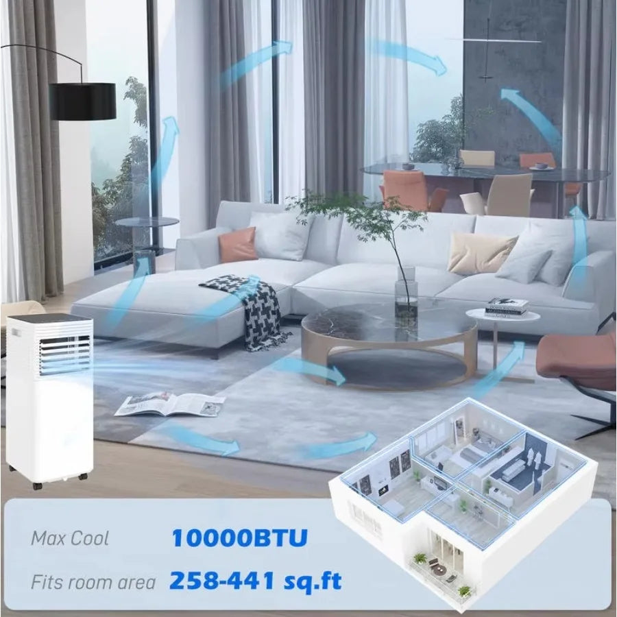 10000 BTU Mobile Air Conditioner for Cooling and Dehumidifying, Remote Control, 24H Timer, LED Display, Black