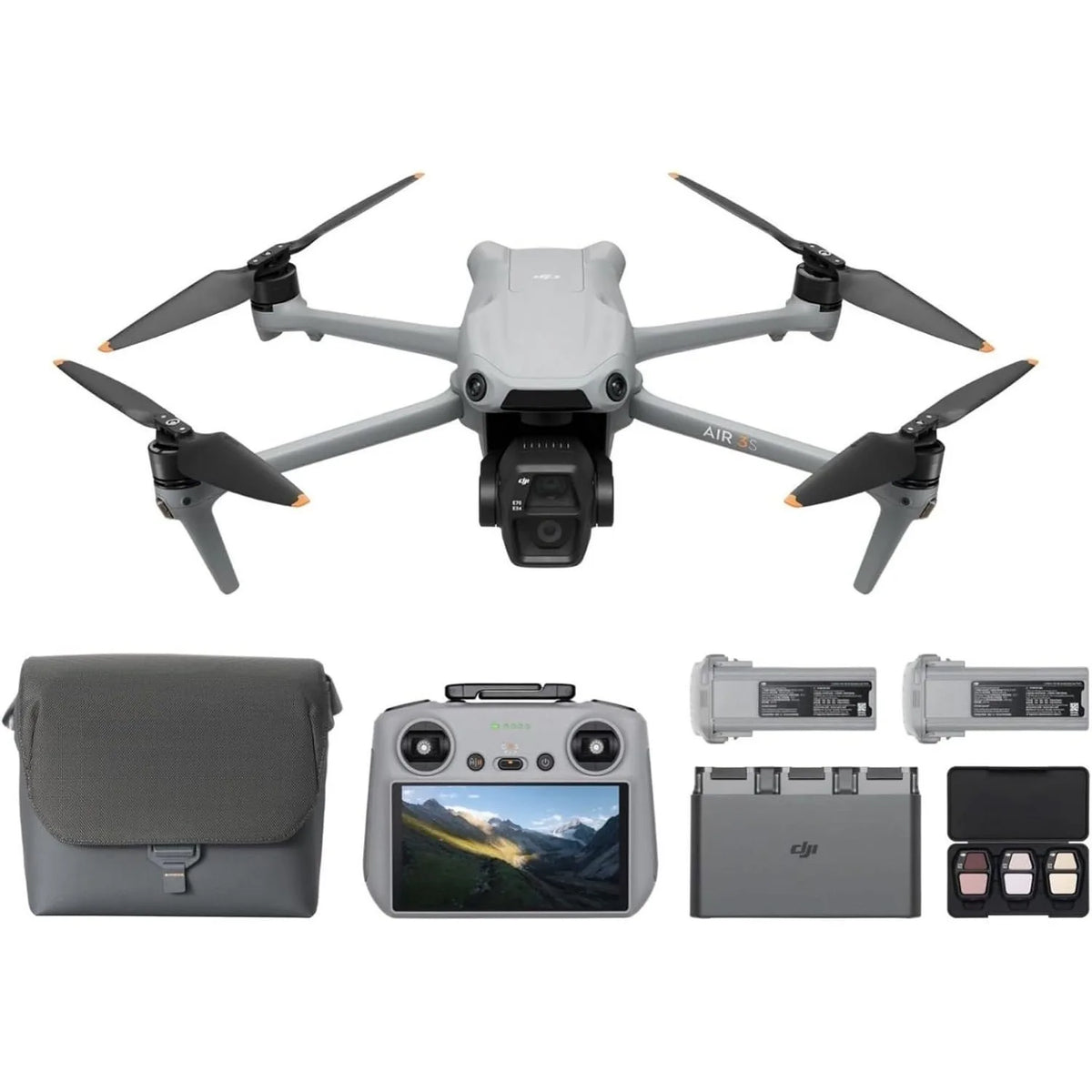 DJI Air 3S Fly More Combo (RC 2 Screen Remote Controller), Drone with 1" CMOS Wide-Angle & Medium Tele Camera for Adults, 4K/60fps, Omnidirectional Sensing & 3 Batteries for Extended Flight Time