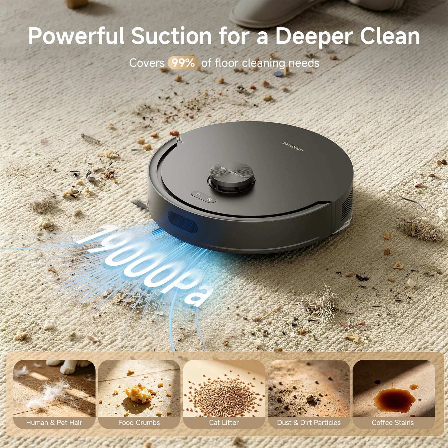 DREAME C30 Plus Robot Vacuum and Mop Cleaner, 19000Pa Suction, Self-Emptying Robot Vacuum, Pet Hair Anti-Tangle, Carpet Detection Boost ,LiDAR Navigation,No-Go Zones, Smart App&Voice Control, Black