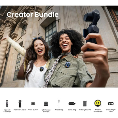 Insta360 luna ultra Creator Bundle - 8K Vlogging Camera with Dual Leica Lenses, 12× Zoom, 1" Sensor, Detachable 2" Touchscreen, Triple AI Chip, Pocket Gimbal Camera for Vlog Photography-Cosmic Black