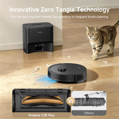 DREAME C30 Plus Robot Vacuum and Mop Cleaner, 19000Pa Suction, Self-Emptying Robot Vacuum, Pet Hair Anti-Tangle, Carpet Detection Boost ,LiDAR Navigation,No-Go Zones, Smart App&Voice Control, Black
