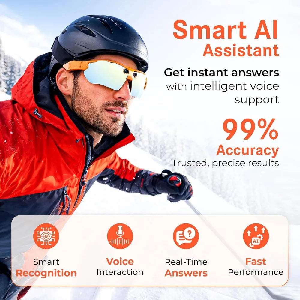 AI-Enabled Smart Glasses with 8MP Camera, 1080P Video, Multi-Language Translation, Dual Mic, WiFi Sports Sunglasses