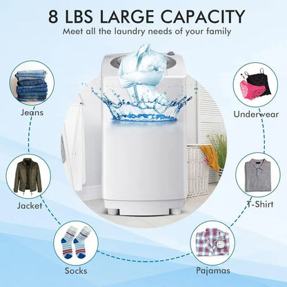 Portable Washing hine, 8Lbs acity ull-automatic Washer with 6 Wash Progs, LED Display, 3 Water Levels, Compact Laundry Washer an