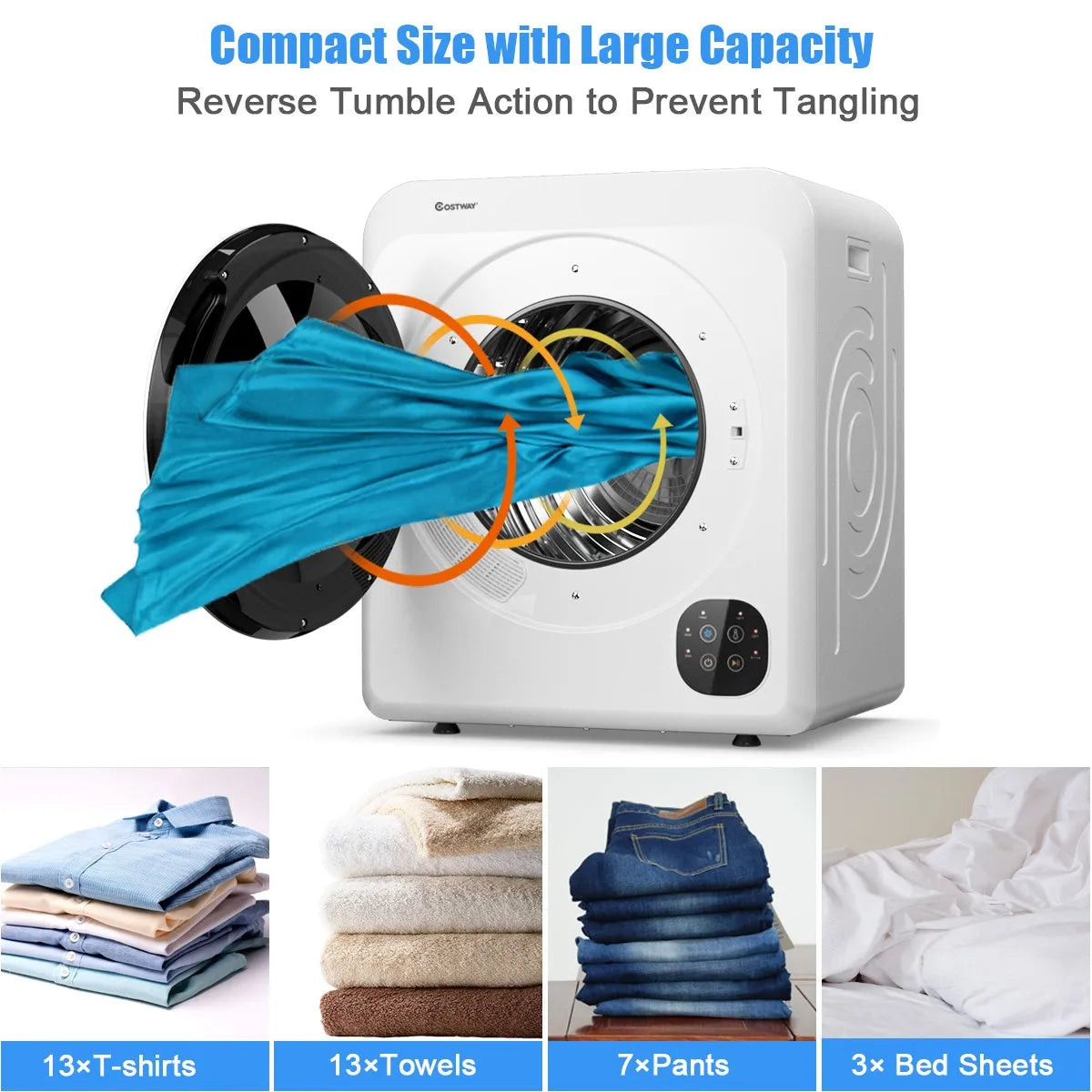1700W Electric Tumble Laundry Dryer Stainless Tub 13.2 lbs /3.22 Cu.Ft