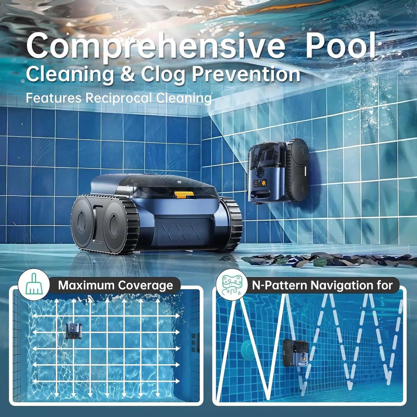 Cordless Robotic Pool Vacuum Pool Cleaner Wall Climbing for Inground Pools