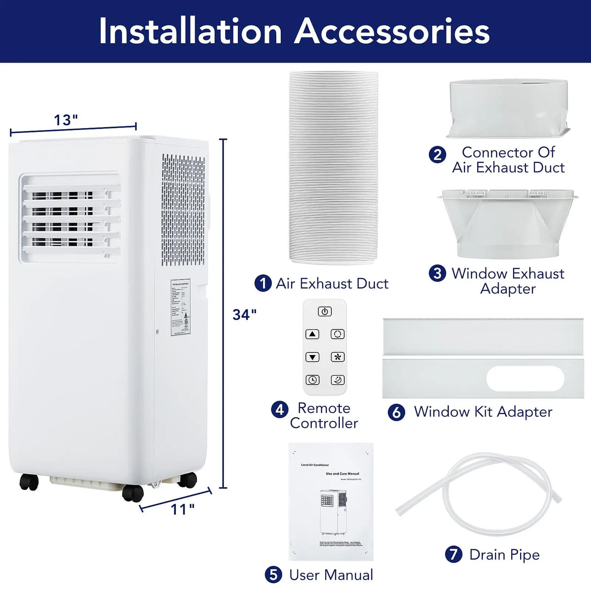 New FD 10,000 BTU Portable Air Conditioner, Cools up to 450 Sq. Ft, Dehumidifier & Fan, Remote Control & Window Kit Included, White