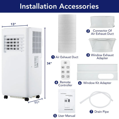 New FD 10,000 BTU Portable Air Conditioner, Cools up to 450 Sq. Ft, Dehumidifier & Fan, Remote Control & Window Kit Included, White