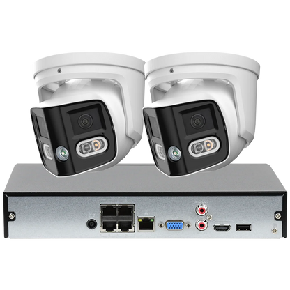 4CH 4K Outdoor Video Security IP POE Camera System 180° Dual Lens Smart Human Vehicle Detect 2 Way Talk Sound Light Alarm IVS