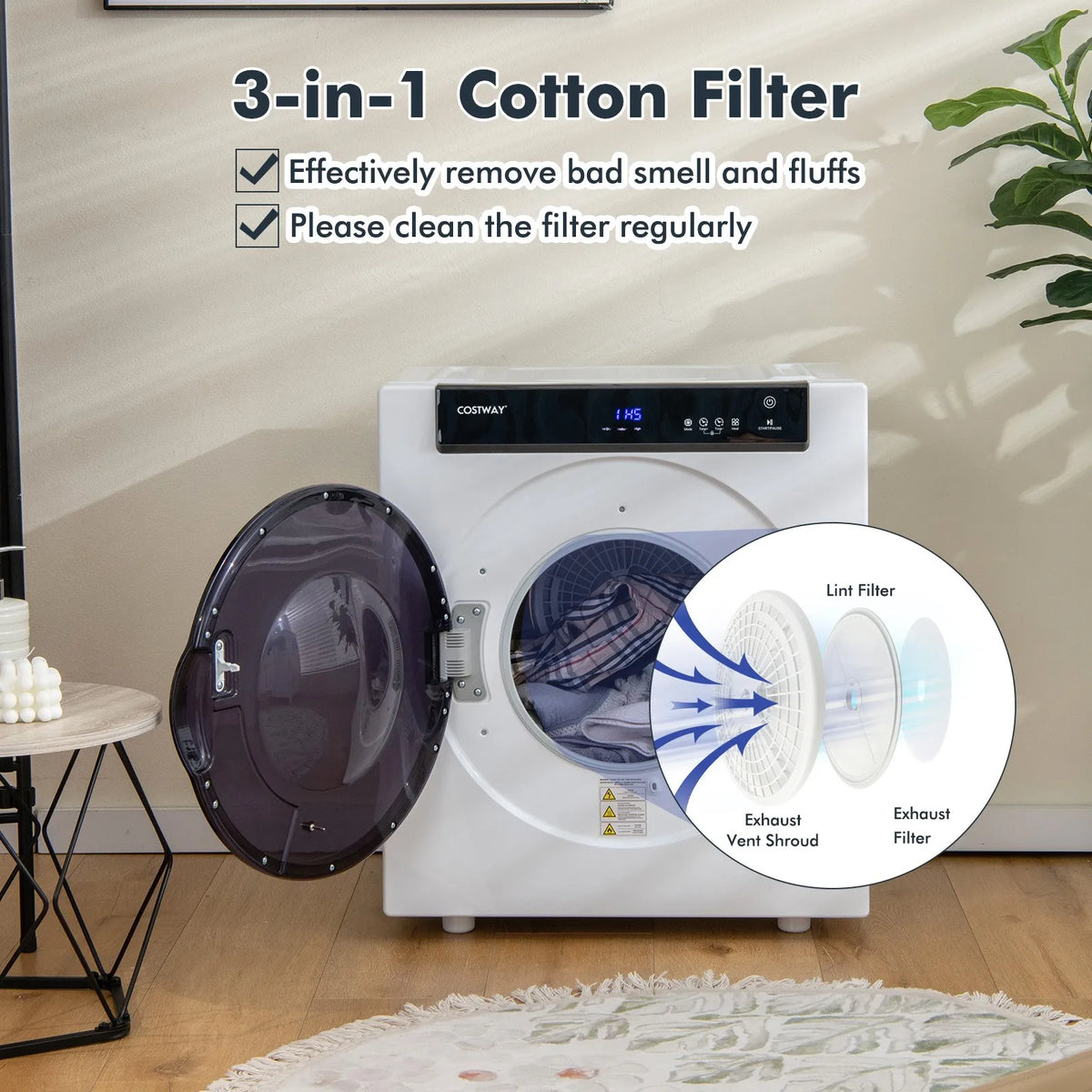 1400W Electric Tumble Compact Laundry Dryer Stainless Steel Tub 8.8lbs /2.6cu.ft
