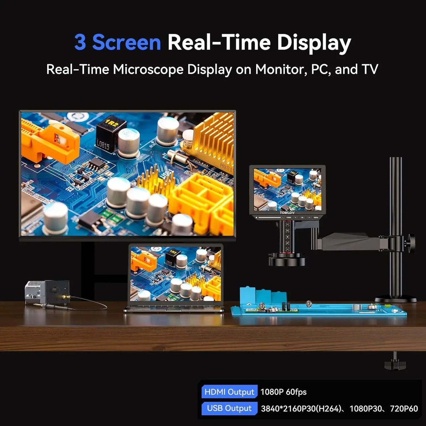 TOMLOV 4K Digital Microscope Autofocus 2000X 8" TM4K-AF Flex Arm HDMI Electronics Soldering Microscope for Mobile Phone Repair