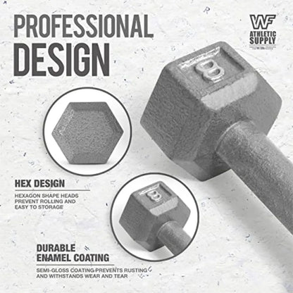 Cast Iron Dumbbell Set, Solid Hexagon Grey Dumbbell Set, Strength Training Free Weights for Women Men, 150 LB Set