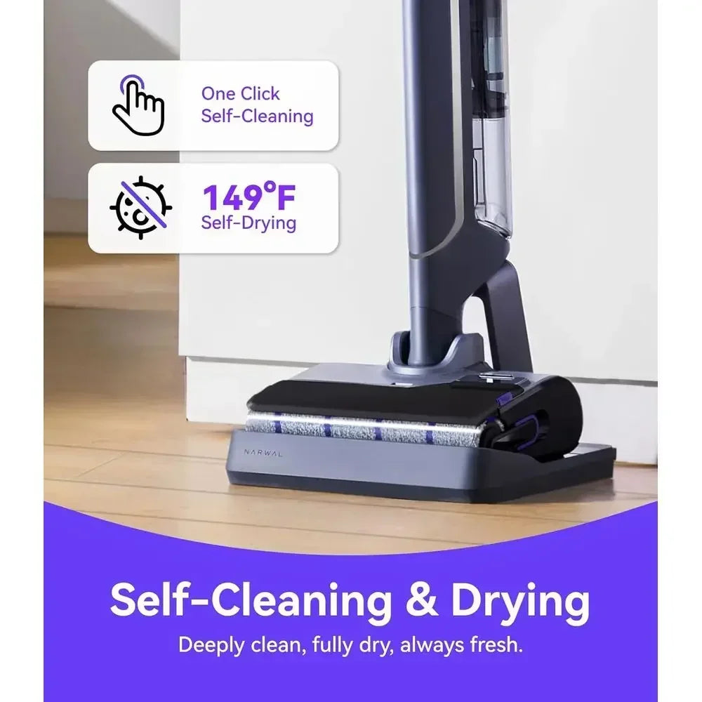 Self-Cleaning Vacuum Mop, Wet Dry Cleaner for Hard Floors, Ideal for Families with Kids and Pets (Renewed)