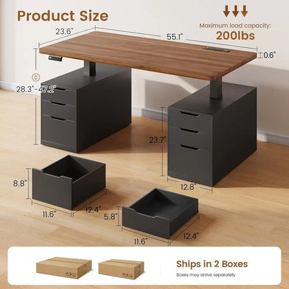 Electric Standing Desk with 6 Ders, 55" Adjustable Stand up Desk with Storage, Computer Desks with Power Outlets or Home Oice, B