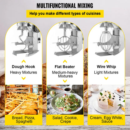 SucceBuy 10-30L Electric Dough Machine Stainless Steel Commercial Cream Egg Whisk Mixer Processor Kitchen Food Stand Blender