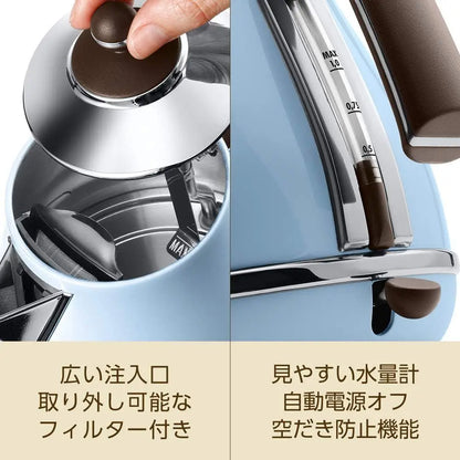 Electric kettle (1.0L)「ICONA Vintage Collection」KBOV1200J-AZ (Azzurro Blue)【Japan Domestic genuine products】
