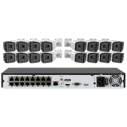 16ch POE NVR Dual-Lens Security Camera 180° Panorama Turret Color Night Vision Human/Vehicle IP67 H.265 Surveillance 2 Way Voice