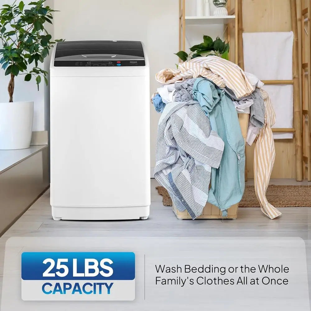 25LBS Portable Washing hine, ull-Automatic Electric Laundry hine with StainlSteel Drum, Compact Washer and Spin Dryer Combo with