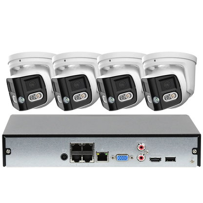 4CH 4K Outdoor Video Security IP POE Camera System 180° Dual Lens Smart Human Vehicle Detect 2 Way Talk Sound Light Alarm IVS