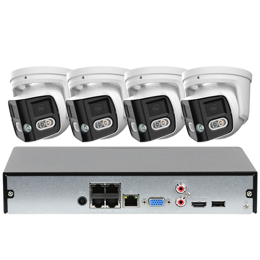 4CH 4K Outdoor Video Security IP POE Camera System 180° Dual Lens Smart Human Vehicle Detect 2 Way Talk Sound Light Alarm IVS