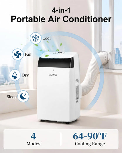 14000 BTU Portable Air Conditioners with Built-in Cool, Dehumidifier, Fan, Sleep Mode, 4-in-1 Compact Mobile AC Unit, Window Exhaust Kit 24H Timer