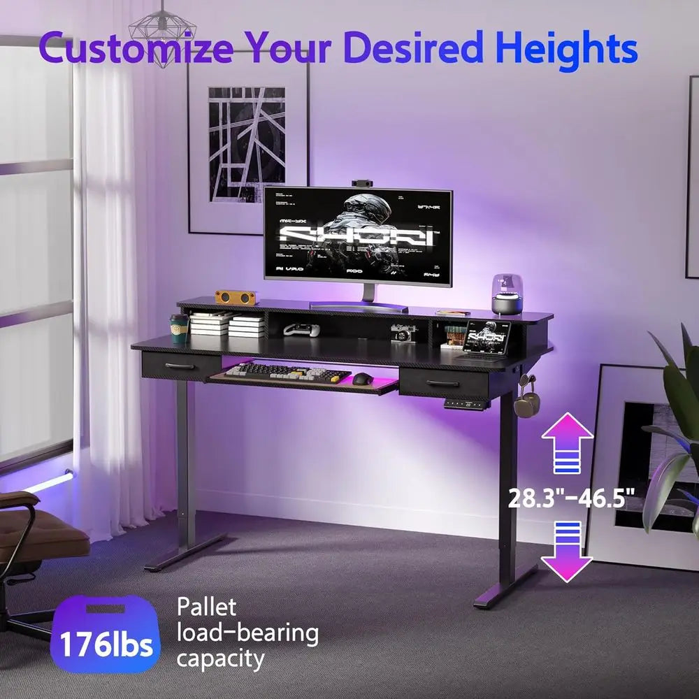 55x24 Inches Electric Standing Desk with Keyboard Tray, Height Adjustable Stand up Desk with 2 Ders, Ergonomic Sit to Stand Desk