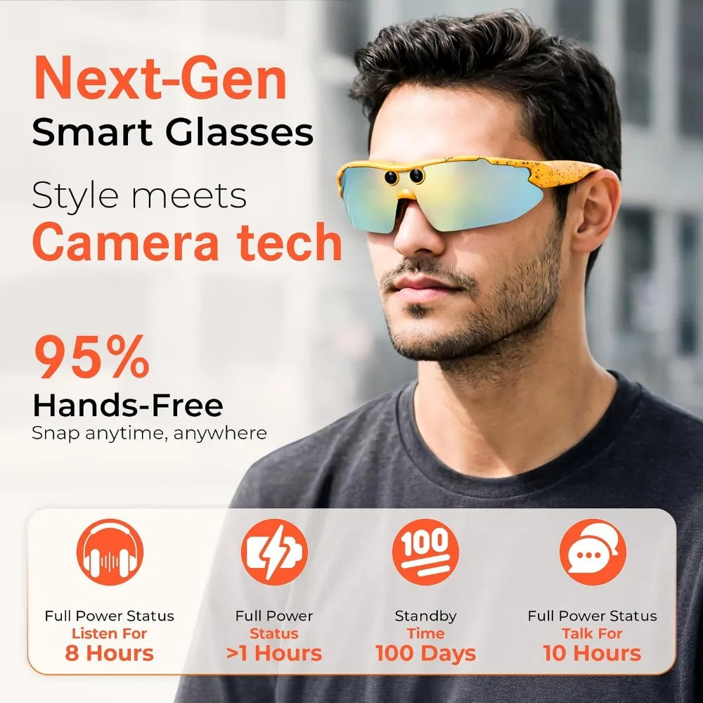 AI-Enabled Smart Glasses with 8MP Camera, 1080P Video, Multi-Language Translation, Dual Mic, WiFi Sports Sunglasses