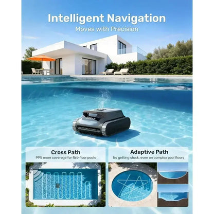 Pool Vacuum Cleaner with Wall & Waterline Cleaning, Dual Filtration, 150-200 Min Battery Life, Smart Navigation, Grey