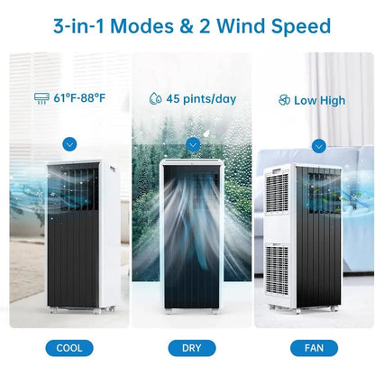 Efficient 8000 BTU Portable Air Conditioner: Quiet Cooling for 350 Sq. Ft., Sleep Mode, 3-in-1 Unit with Remote and 24H Timer, B