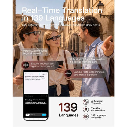 Smart Glasses for HD Video, Photo, and Audio Capture with AI Translation and Object Recognition