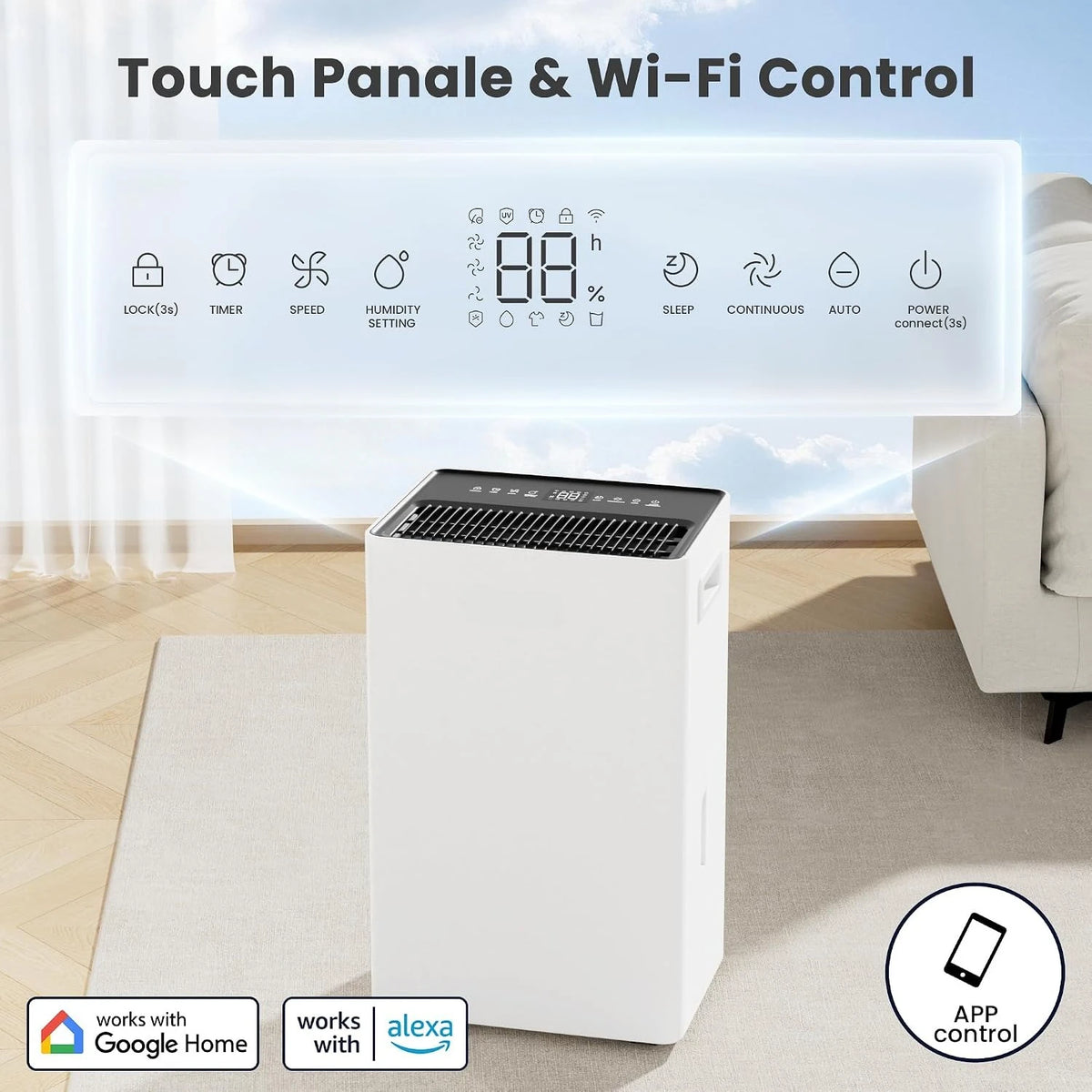 4500 Sq.Ft Dehumidifier for Basement,80 Pints Dehumidifiers for Home,Continuous/Sleep/Auto Mode,1.35 Gal Water Tank with Drain Hose,Portable & Wifi