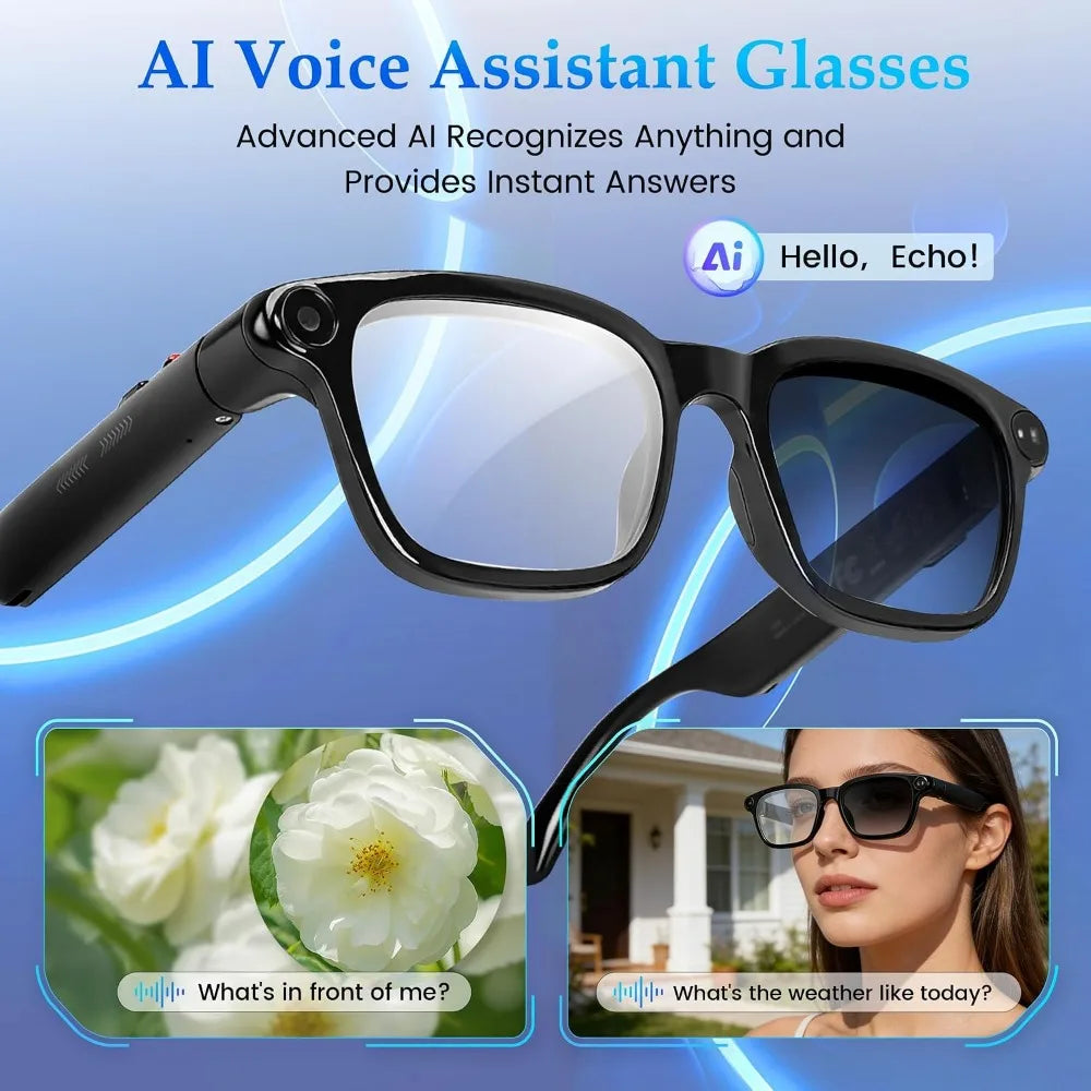 8MP Camera Smart Glasses: 1080P Video, HD Photos, Open-Ear Audio, Photochromic Lenses, AI Assistant, Translation