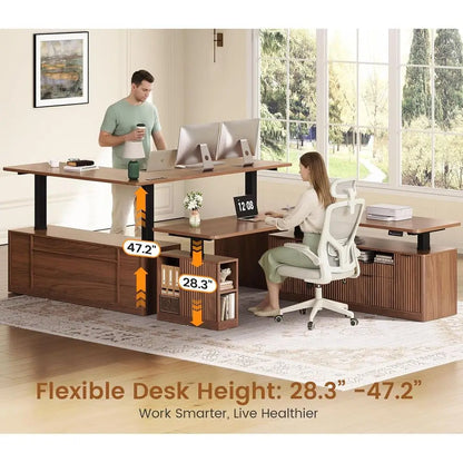 69 x 55 L-Shaped Electric Desk with 4 Drawers, Storage, Power Outlet, Brown