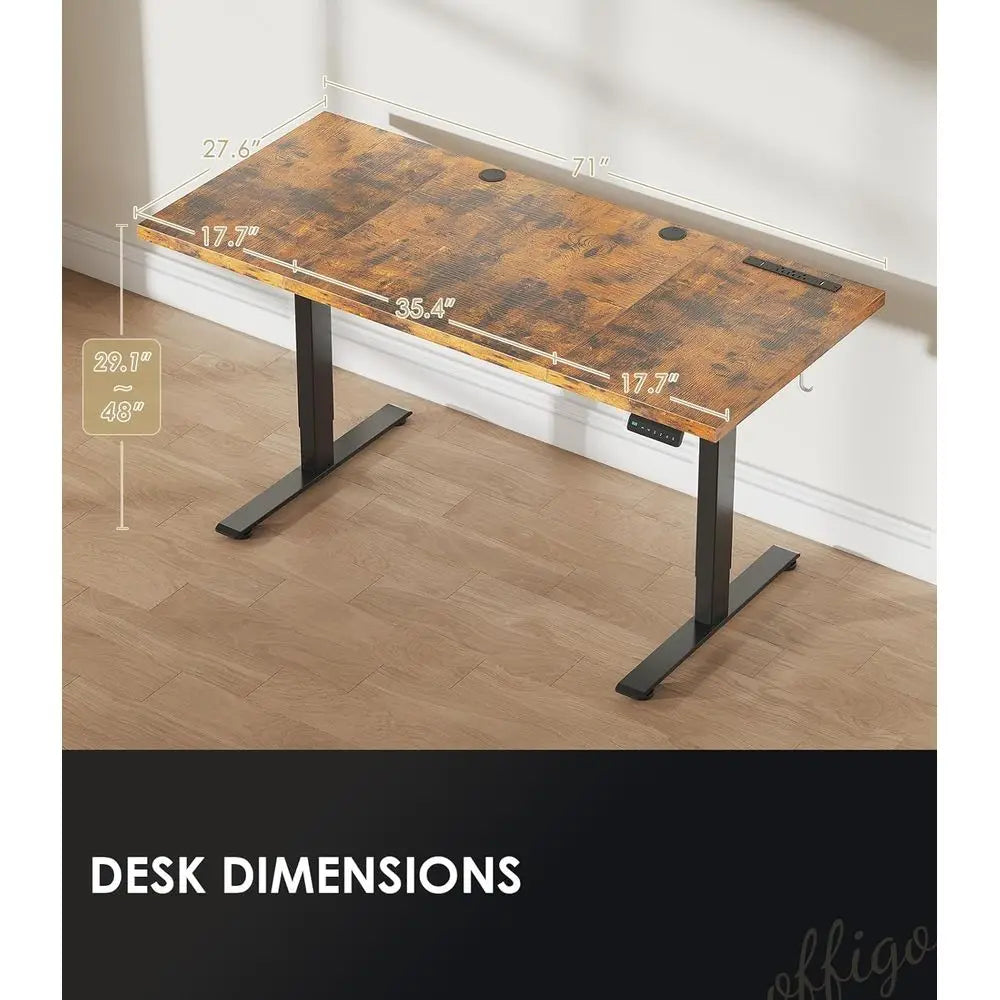 71 Inch Executive Electric Standing Desk, Height Adjustable Desk with Power Outlet & 1.38" Thick 3-Piece Desktop, Sit Stand Comp