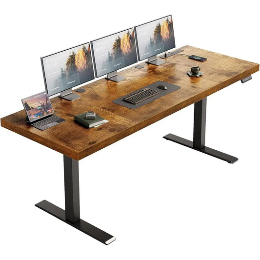 71 Inch Executive Electric Standing Desk, Height Adjustable Desk with Power Outlet & 1.38" Thick 3-Piece Desktop, Sit Stand Comp