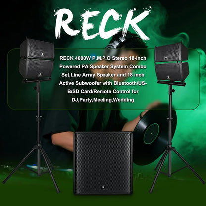 PRORECK 4000W PMPO Line Array and 18 inch Active Subwoofer Powered PA System Bluetooth/USB/SD/Remote Control for DJs,BandsEvents