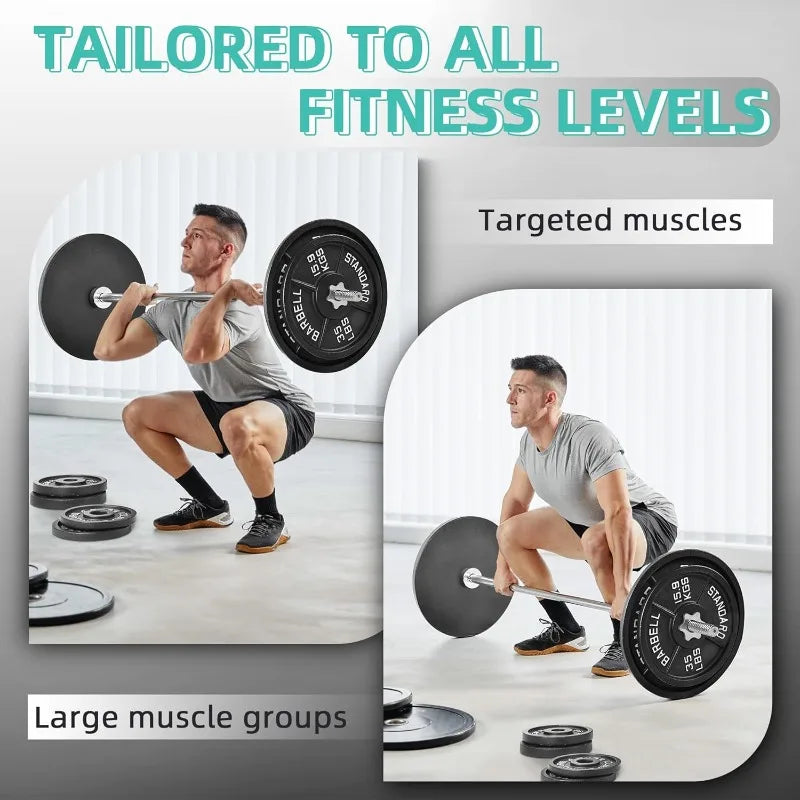 Large Fitness Equipment Cast Iron Weight Plates Set with 5FT Barbell & Star Locks - 45 lbs Total