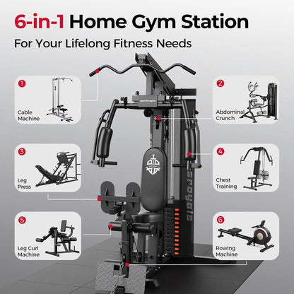 Sportsroyals Home Gym Equipment, 150LBS Weight Stack, Full Body Workout Machine with Pulley System for Strength Training