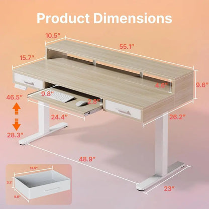 55″ x 26″ Electric Standing Desk with 2 Ders &24.4″ Large Keyboard Tray, C-Clamp Mount Compatible, Adjustable Computer Desk or O