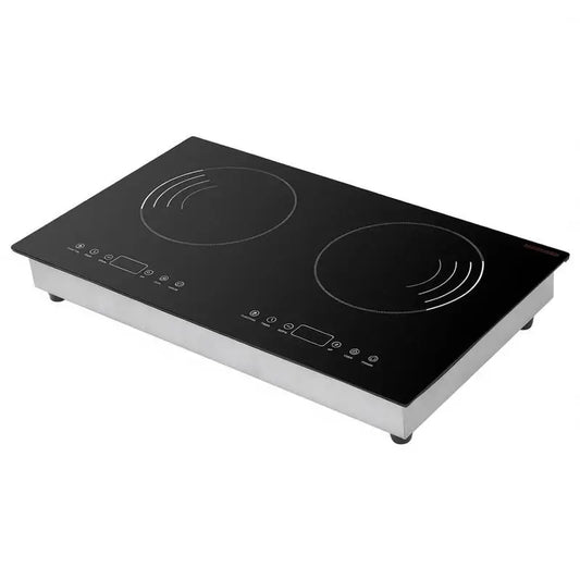 Double Induction Hob 24 Inch For Kitchen Countertop Apartment RV 1800W Dual Burner Touch Control Stove Built-in Cooktop 9 Power Levels Child Lock Timer Glass Surface