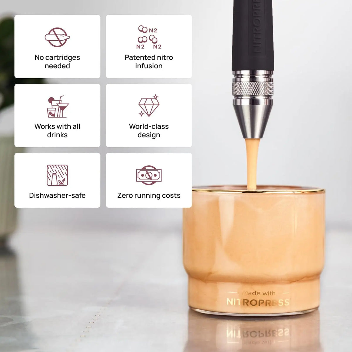 Electric Nitro Cold Brew Coffee & Cocktail Maker Machine, Air-Powered Nitrogen Infuser for Coffee, Matcha, Cocktails and Drinks