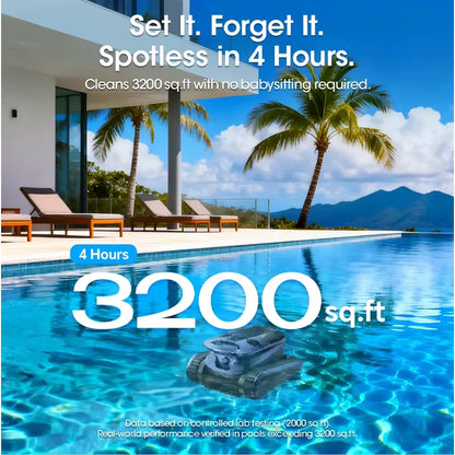 (2026 New) Seauto SAT 40 Robotic Pool Vacuum, Waterline Cleaning, AI Sonar Navigation, 240-Min Runtime, up to 3,200 Sq.ft
