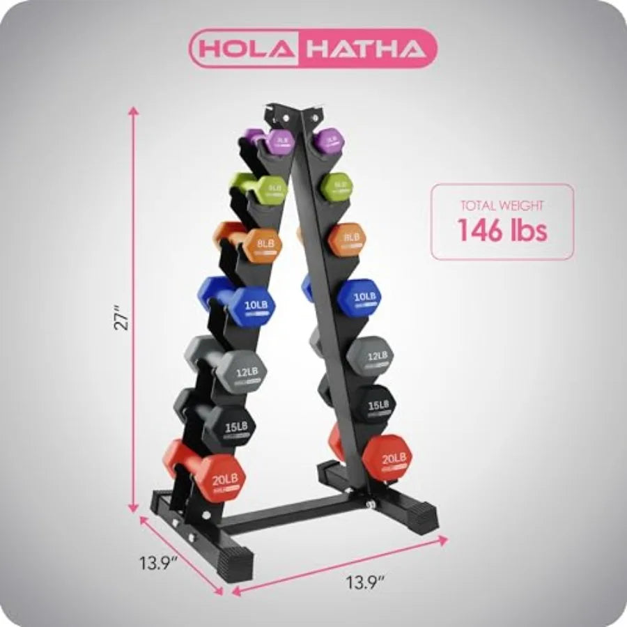 Neoprene Dumbbell Weights Set w/Rack, Home Gym Equipment - Portable Weighted Exercise Dumbbells for Fitness, Training, 146 LB