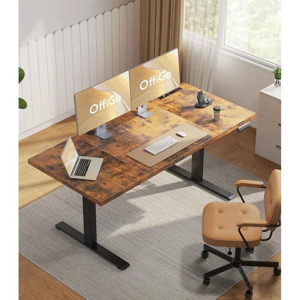 71 Inch Executive Electric Standing Desk, Height Adjustable Desk with Power Outlet & 1.38" Thick 3-Piece Desktop, Sit Stand Comp